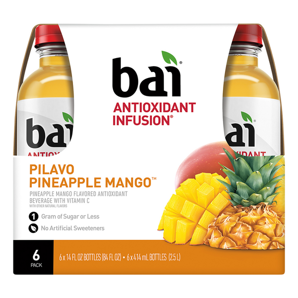 Juice & Nectars Bai Antioxidant Beverage, Pilavo Pineapple Mango, 6 Pack hero