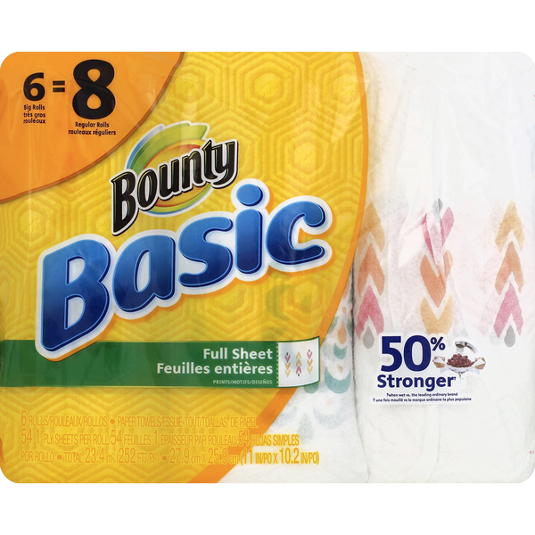 Paper Goods Bounty Paper Towels, Full Sheet, Big Rolls, Prints, 1-Ply hero