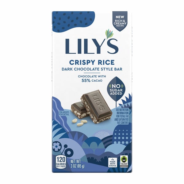 Candy & Chocolate Lily's Crispy Rice Dark Chocolate Style No Sugar Added Sweets hero