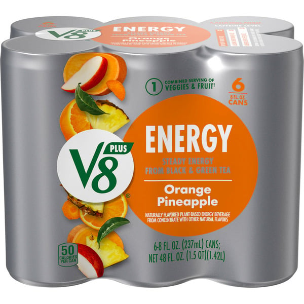 Juice & Nectars V8 V-Fusion + Energy Orange Pineapple Vegetable & Fruit Juice hero