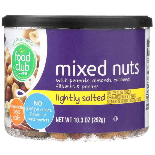 Nuts, Seeds & Dried Fruit Food Club Lightly Salted Mixed Nuts With Peanuts, Almonds, Cashews, Filberts & Pecans hero