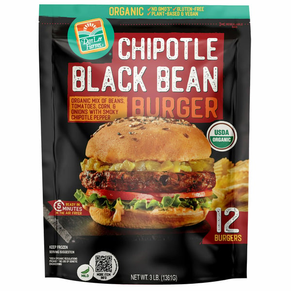 Frozen Meals Don Lee Farms Organic Chipotle Black Bean Burger, 12 ct hero