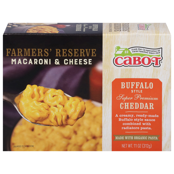 Grains, Rice & Dried Goods Cabot Macaroni & Cheese, Farmers' Reserve, Buffalo Style, Super Premium, Cheddar hero