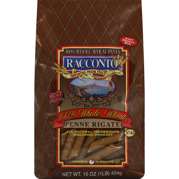 Dry Pasta Racconto Italian Foods Penne Rigate, 100% Whole Wheat hero