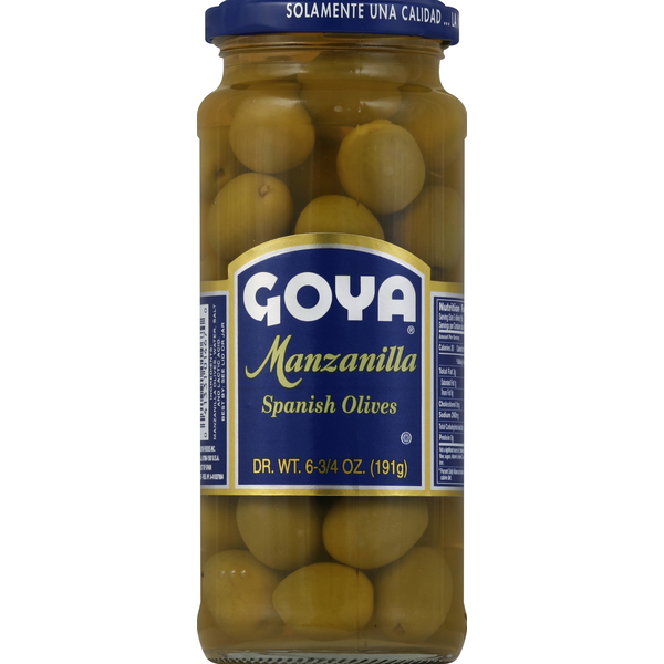 Pickles, Peppers & Olives Goya Manzanilla Spanish Olives 6 3/4 hero