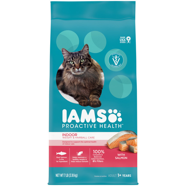 Cat Food IAMS Proactive Health Adult Indoor Weight & Hairball Care Salmon Dry Cat Food hero