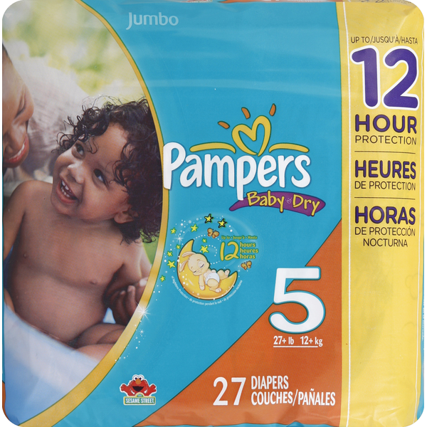 Diapers & Wipes Pampers Diapers, Size 5 (27+ lb), Sesame Street, Jumbo hero