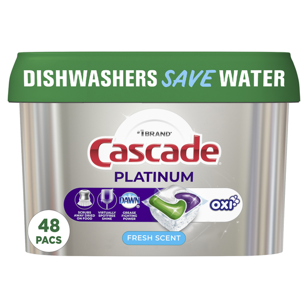 Dish Detergents Cascade Dishwasher Detergent Pods + Oxi, Fresh hero