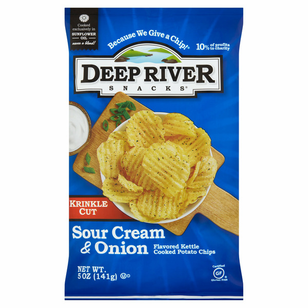 Chips & Pretzels Deep River Snacks Krinkle Cut Sour Cream & Onion Flavored Kettle Cooked Potato Chips hero