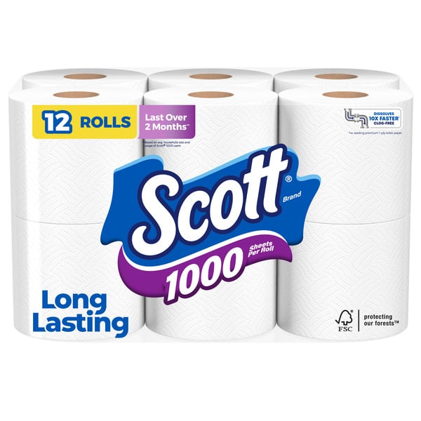 Paper Goods and Plastic Scott 1000 Toilet Paper, Septic-Safe, Toilet Tissue hero