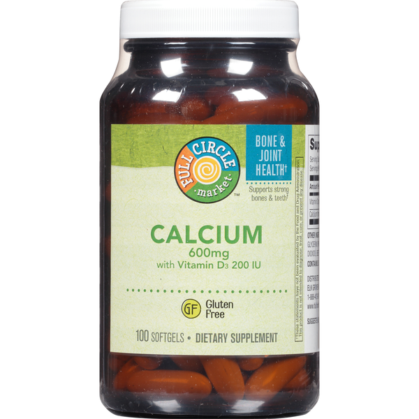 Full Circle Calcium 600 Mg With Vitamin D3 200 Iu Supports Strong Bones & Teeth Dietary Supplement Softgels hero