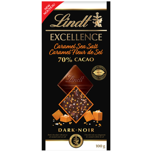 Excellence 70% Cacao Caramel & Sea Salt Dark Chocolate Bar, 100 Grams hero