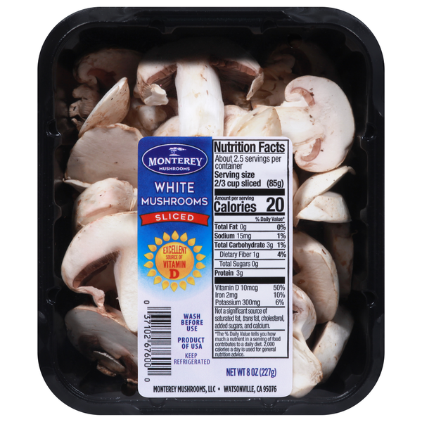 Fresh Vegetables Monterey Mushrooms White Mushrooms, Sliced hero