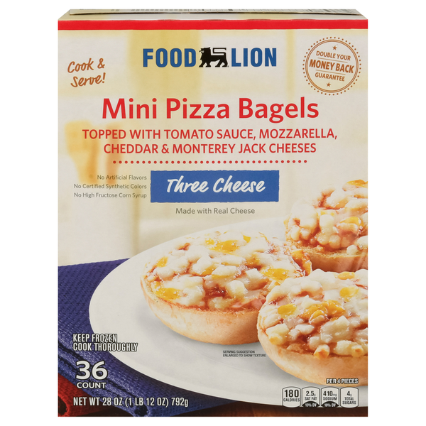 Frozen Appetizers & Sides Food Lion Pizza Bagels, Three Cheese, Mini hero