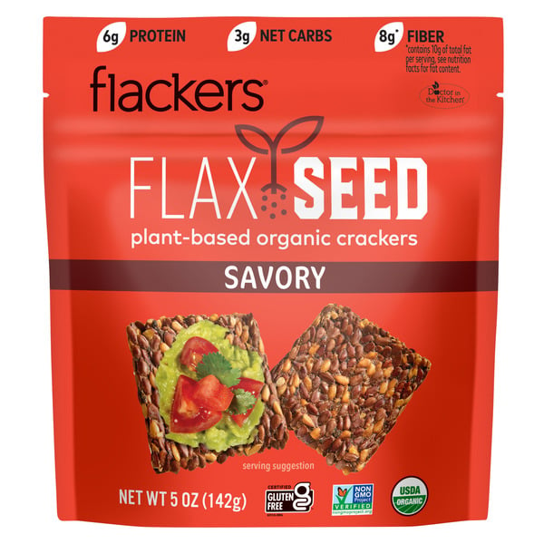 Crackers Dr. in the Kitchen Flackers Flackers, Organic Flax Seed Crackers, Savory hero