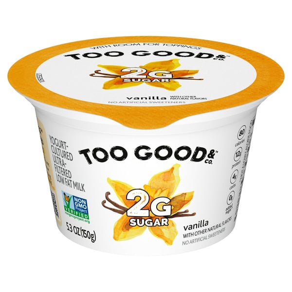 Yogurt Too Good & Co. Vanilla Flavored Low Fat Greek Yogurt Cultured Product Cup hero