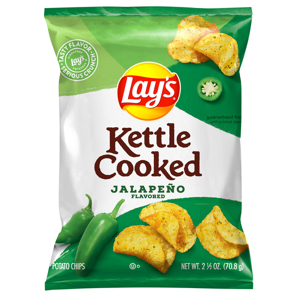 Chips & Pretzels Lay's Kettle Cooked Potato Chips, Jalapeno Flavored hero