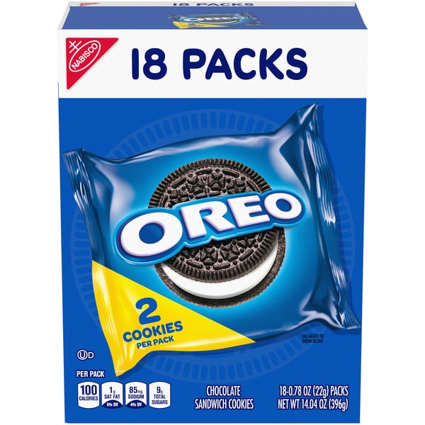 Cookies & Cakes Oreo Chocolate Sandwich Cookies, Original Flavor, 18 Snack Packs (36 Cookies Total) hero