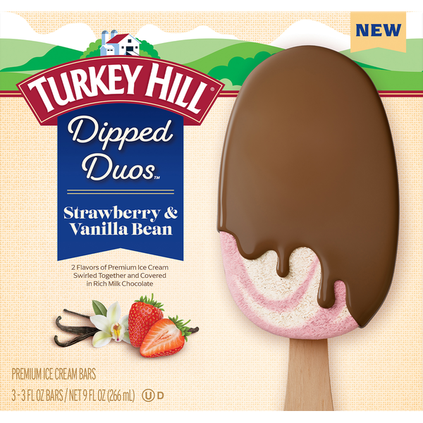 Ice Cream & Ice Turkey Hill Ice Cream Bars, Premium, Strawberry & Vanilla Bean hero