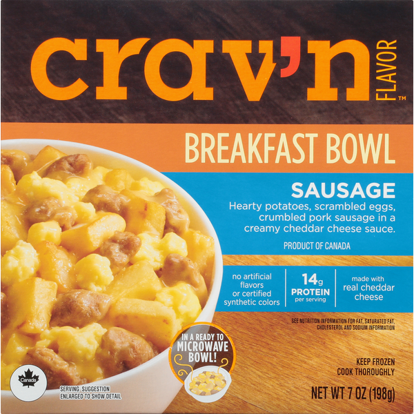 Hot Dogs, Bacon & Sausage Crav'n Flavor Breakfast Bowl, Sausage hero