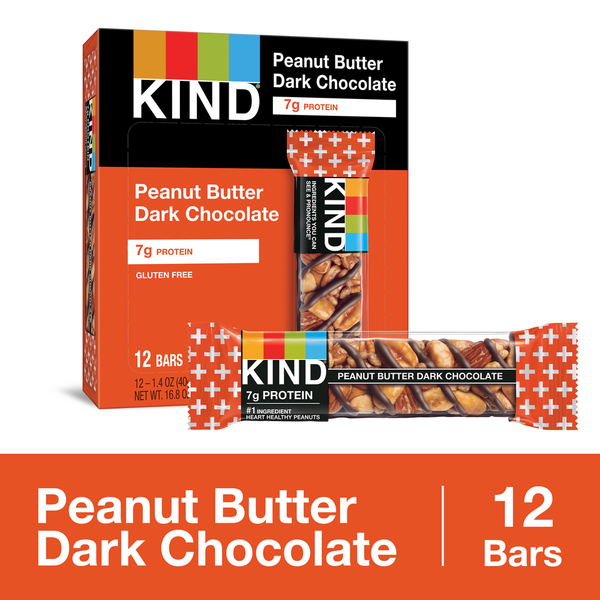 Energy & Granola Bars KIND Peanut Butter Dark Chocolate Plus Protein Fruit & Nut Bars hero