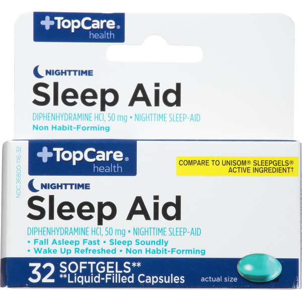 Stress & Sleep Aids TopCare Sleep Aid, Nighttime, 50 mg, Softgels hero