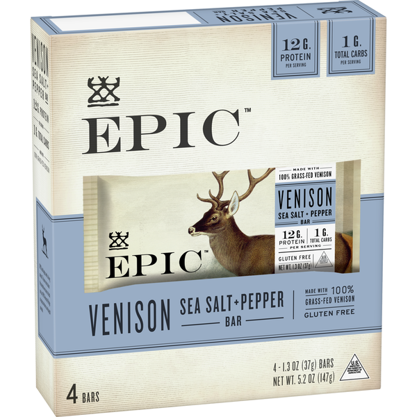 Protein & Meal Replacements EPIC Venison Sea Salt & Pepper Bars, Keto Friendly, Gluten Free hero