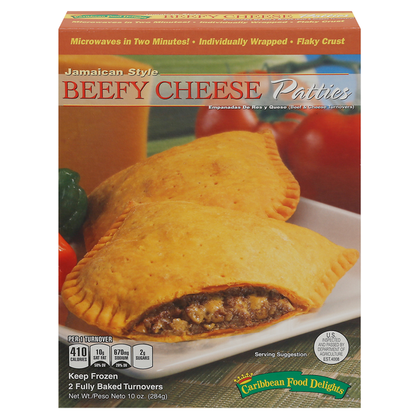 Frozen Meat & Seafood Caribbean Food Delights Patties, Beefy Cheese, Jamaican Style hero