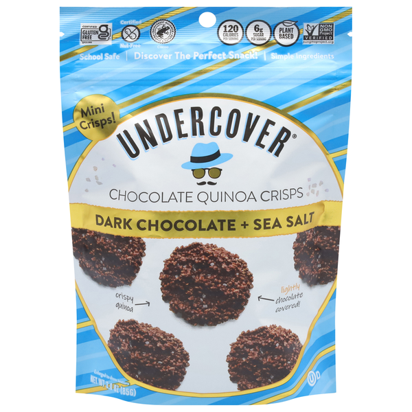 Undercover Chocolate Quinoa Crisps, Dark Chocolate + Sea Salt, Mini hero