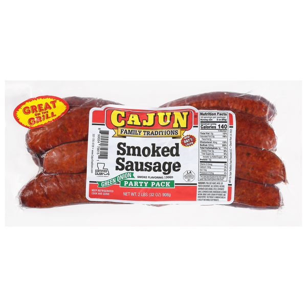 Hot Dogs, Bacon & Sausage Cajun Sausage, Green Onion, Smoked, Party Pack hero