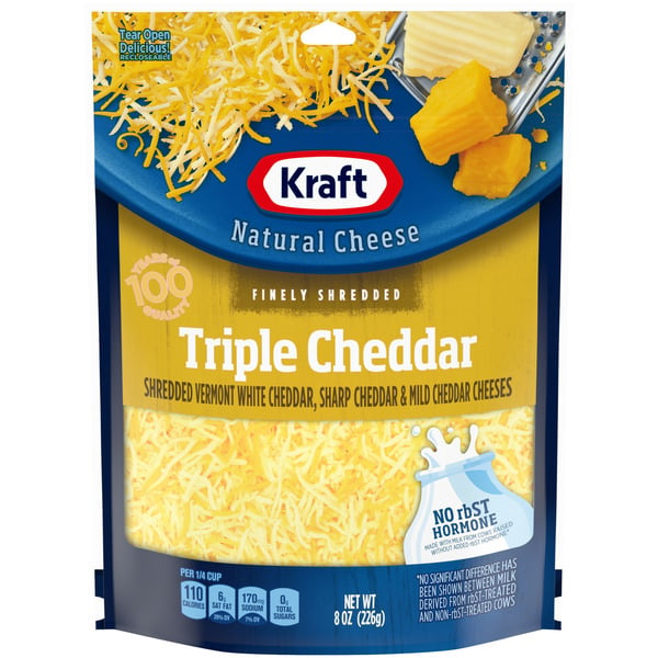 Cheese Kraft Triple Cheddar Finely Shredded Cheese hero