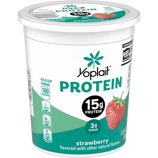 Yogurt Yoplait Protein Strawberry Yogurt Cultured Dairy Snack Tub hero