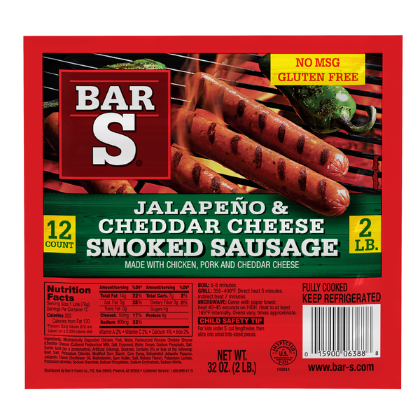 Bar-S Jalapeño and Cheddar Smoked Sausage,  High Protein hero