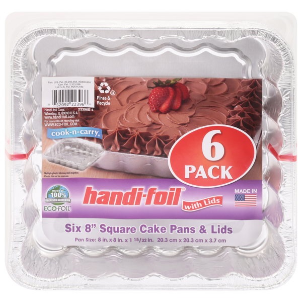 Kitchen Supplies Handi-foil Cake Pans & Lids, Square, 8 Inch, 6 Pack hero