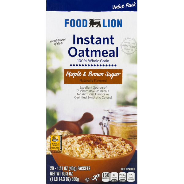 Hot Cereal & Pancake Mixes Food Lion Maple & Brown Sugar Instant Oatmeal Value Pack hero