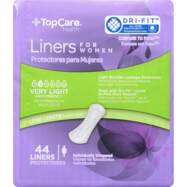 Feminine Care TopCare Liners, for Women, Very Light Absorbency, Long Length hero