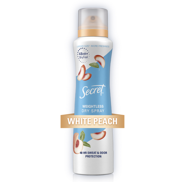 Deodorants Secret Dry Spray Antiperspirant Deodorant, White Peach and Argan Oil hero