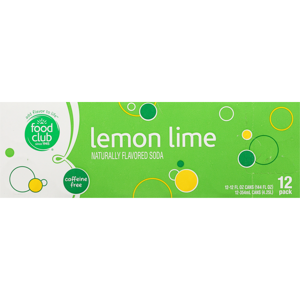 Juice & Nectars Food Club Soda, Lemon Lime, Caffeine Free, 12 Pack hero