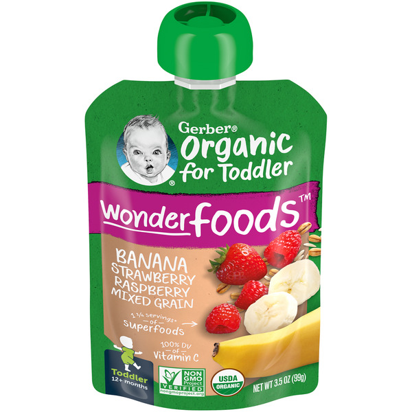 Baby Food & Formula Gerber Wonder Foods Banana Strawberry Raspberry Mixed Grain Pouch hero