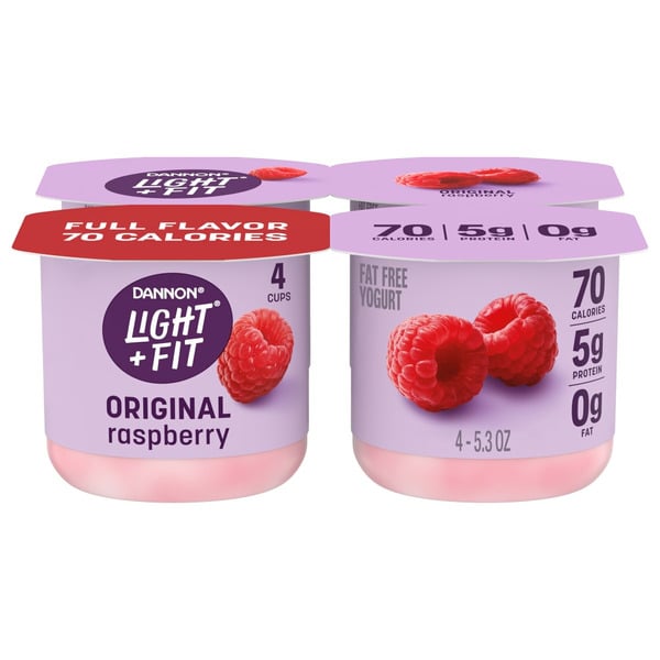 Yogurt Dannon Light + Fit Dannon Raspberry Original Nonfat Yogurt Pack hero