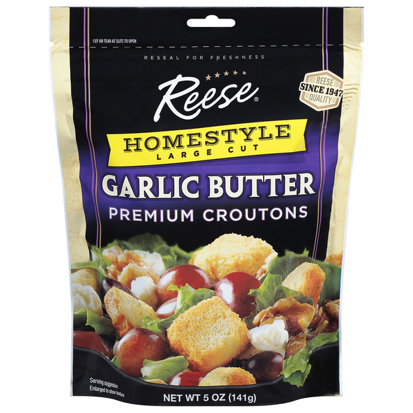 Salad Dressing, Oils & Vinegars Reese's Croutons, Premium, Garlic Butter, Homestyle, Large Cut hero