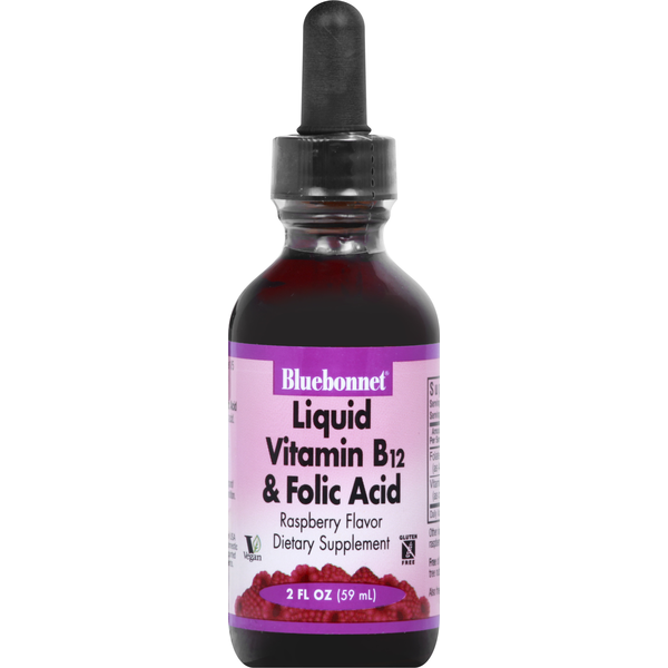 Vitamins & Supplements Bluebonnet Vitamin B12 & Folic Acid, Liquid, Raspberry Flavor hero