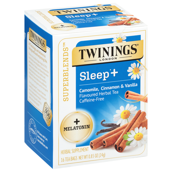 Stress & Sleep Aids Twinings Herbal Tea, Sleep +, Caffeine-Free, Camomile, Cinnamon & Vanilla Flavoured, Bags hero