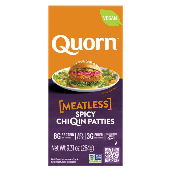 Frozen Vegan & Vegetarian Quorn Patties, Vegan, Spicy, Meatless hero