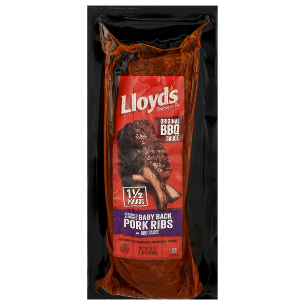 Packaged Meat LLOYD'S Pork Ribs, Baby Back, Original BBQ Sauce hero