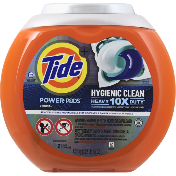 Laundry Tide Detergent, Original, Hygienic Clean, Heavy Duty 10X, Pacs hero