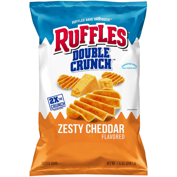 Chips & Pretzels Ruffles Double Crunch Zesty Cheddar Flavored Potato Chips hero