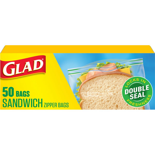 Food Storage Glad Zipper Food Storage Plastic Bags, Sandwich hero