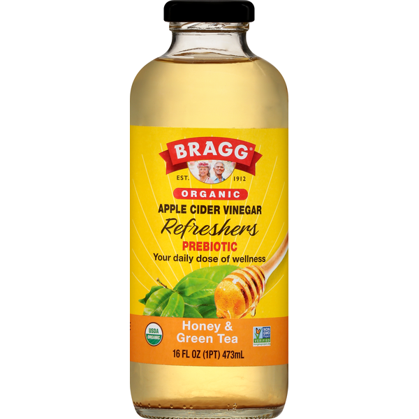 Energy & Sports Drinks Bragg Apple Cider Vinegar, Organic, Honey & Green Tea, Prebiotic hero