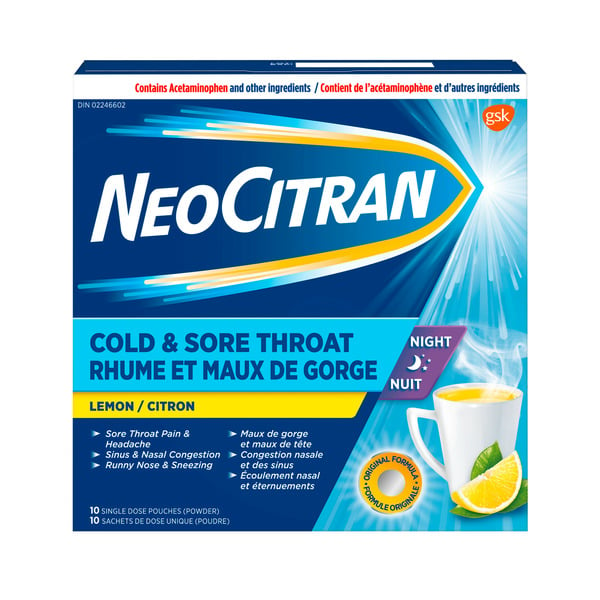 Cold, Flu & Allergy NeoCitran Cold & Sore Throat Night Lemon hero